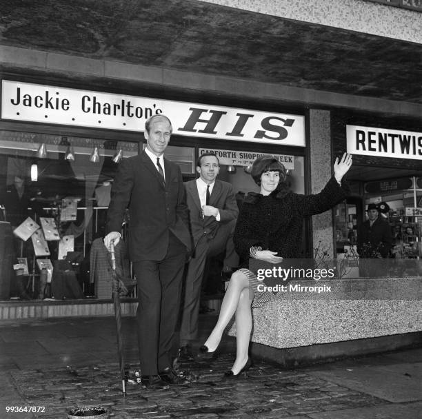 Leeds United and England centre half Jackie Charlton could not attend the opening of his own mens wear shop in Garforth, near Leeds, but the shop was...