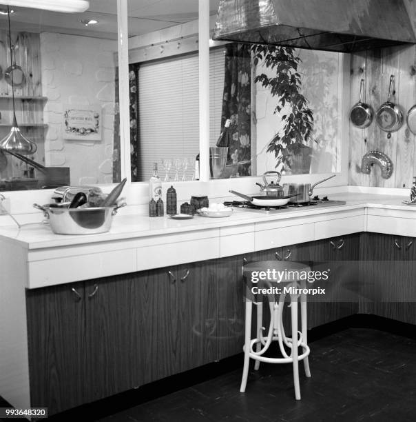 Kitchen designed in conjunction with Daily Mirror columnist Cassandra on show at Britain's Food Fair, Olympia. September 1964.