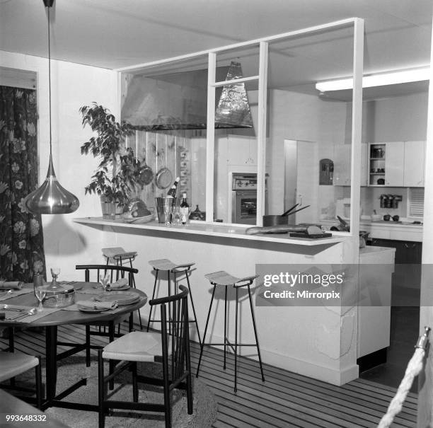 Kitchen designed in conjunction with Daily Mirror columnist Cassandra on show at Britain's Food Fair, Olympia. September 1964.