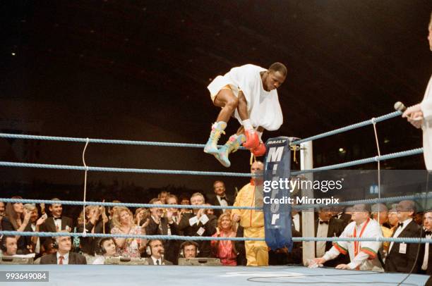 Chris Eubank vs Michael Watson for the WBO middleweight title at Earls Court Exhibition Centre, London, England. Eubanks won by majority decision...