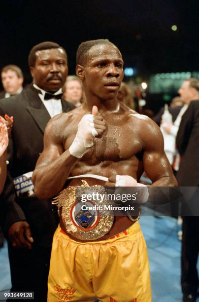 Chris Eubank vs Michael Watson for the WBO middleweight title at Earls Court Exhibition Centre, London, England. Eubanks won by majority decision...