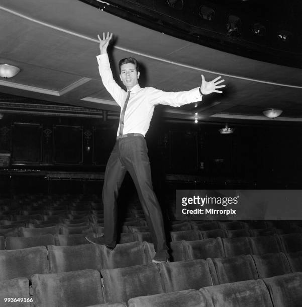 Cliff Richard pictured at the London Palladium where he appears for the last week in the pantomime Aladdin, 5th April 1965.