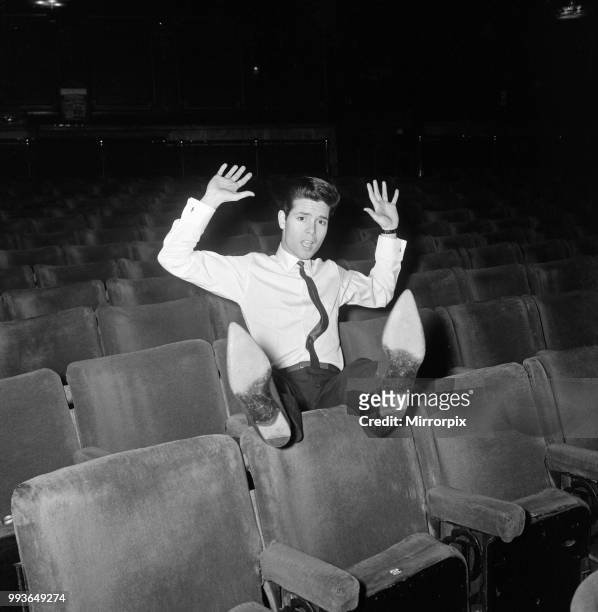 Cliff Richard pictured at the London Palladium where he appears for the last week in the pantomime Aladdin, 5th April 1965.