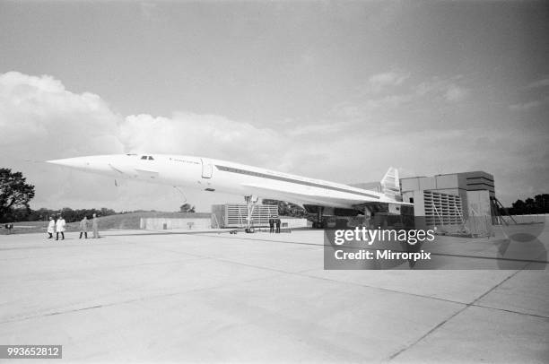 Concorde prototype 002 makes its first official public appearance in the UK as it is towed from its hanger at Filton in Bristol, Thursday 12th...