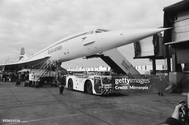 Inaugural commercial flights of the supersonic airliner Concorde on 21st January 1976, seven years after its maiden test flight. One British Airways...