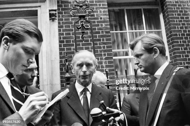 Ministers in Downing Street during talks between Alec Douglas-Home and Labour Leader Harold Wilson over the Cyprus Conflict as the Greek Cypriots and...