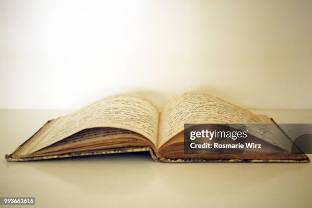 antique hand-written open notebook or diary, white background - old diary stock pictures, royalty-free photos & images