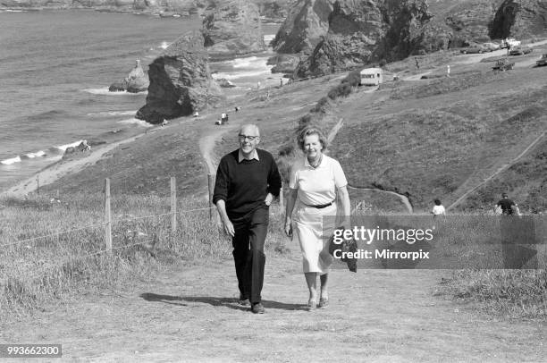 Prime Minister Margaret Thatcher and her husband Denis on holiday in North Cornwall, 10th August 1981.