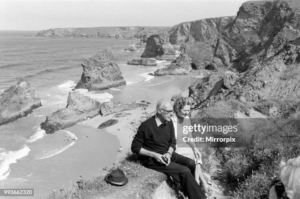 Prime Minister Margaret Thatcher and her husband Denis on holiday in North Cornwall, 10th August 1981.