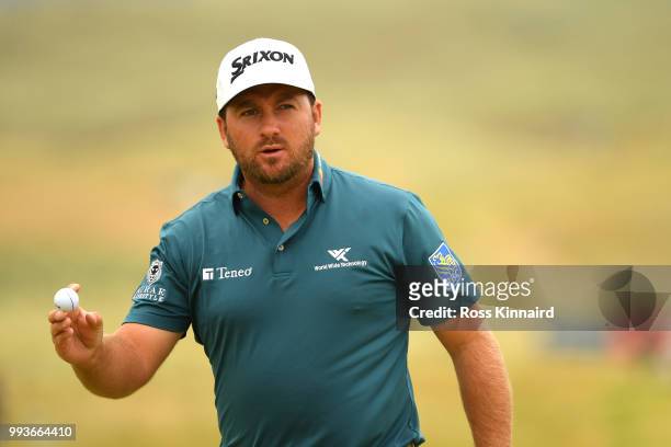 Graeme McDowell of Northern Ireland acknowledges the crowd on the 9th green during the final round of the Dubai Duty Free Irish Open at Ballyliffin...
