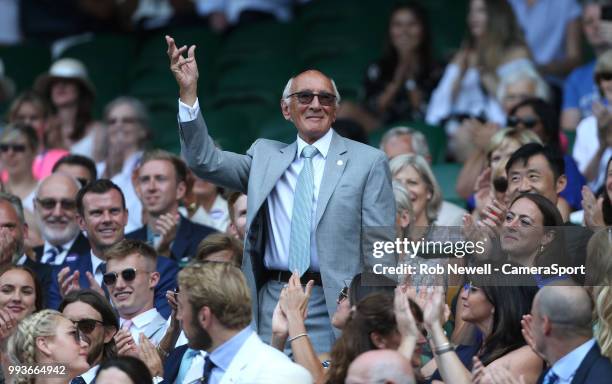 Sports commentator Barry Davies in the Royal box on Centre Court at All England Lawn Tennis and Croquet Club on July 7, 2018 in London, England.