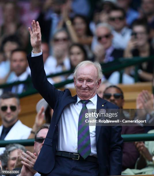 Former Australian tennis player Rod Laver in the Royal box on Centre Court at All England Lawn Tennis and Croquet Club on July 7, 2018 in London,...