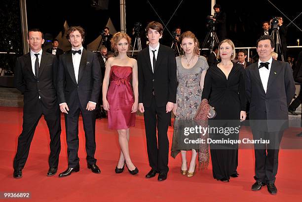 Writer Enda Walsh, actor Aaron Johnson, actress Imogen Poots, actor Matthew Beard, actor Hannah Murray and producer Laura Hastings-Smith attend the...