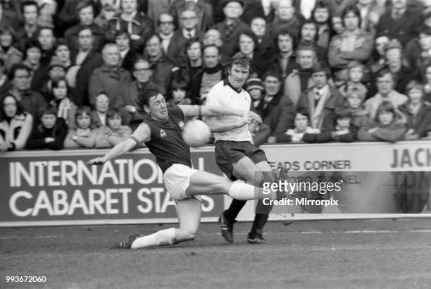 West Ham United v Derby County. League Division One. Upton Park. Final score 2-1 to Derby County. Leighton James on the right, 21st February 1976.