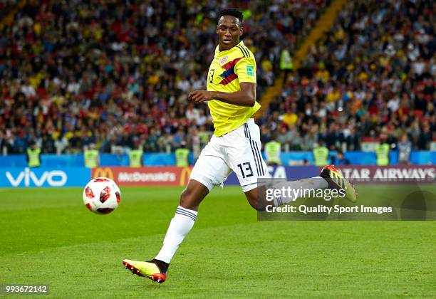 Yerry Mina of Colombia in action during the 2018 FIFA World Cup Russia Round of 16 match between Colombia and England at Spartak Stadium on July 3,...