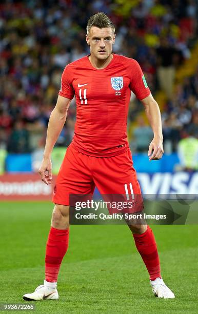 Jamie Vardy of England looks on during the 2018 FIFA World Cup Russia Round of 16 match between Colombia and England at Spartak Stadium on July 3,...