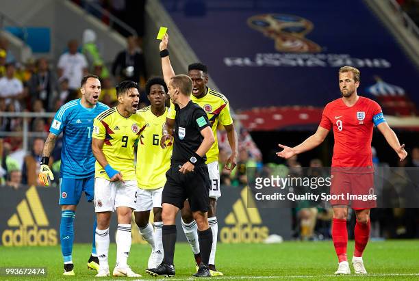 Radamel Falcao reacts after seeing an yellow card during the 2018 FIFA World Cup Russia Round of 16 match between Colombia and England at Spartak...