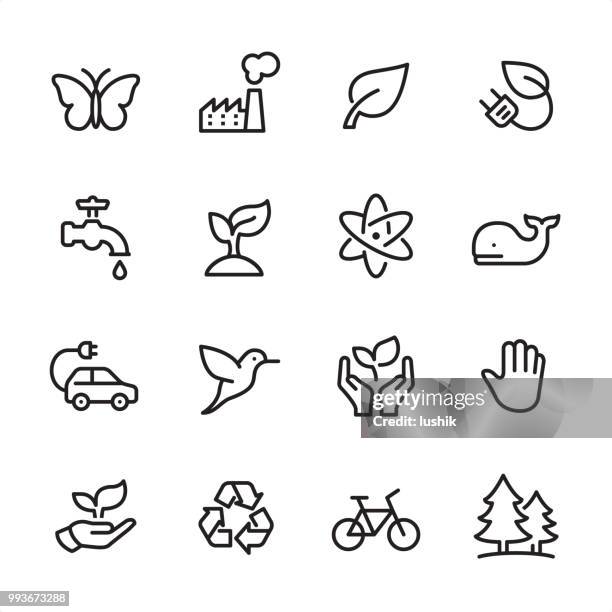 stockillustraties, clipart, cartoons en iconen met milieu bescherming - overzicht pictogramserie - milieuschade