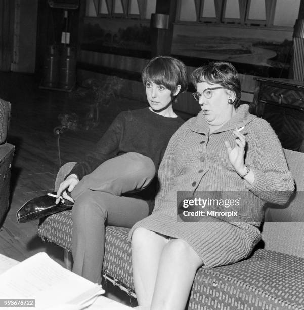 Actress Dandy Nichols who plays the mother in the BBC comedy series 'Till Death Us Do Part', pictured with Una Stubbs who plays her daughter in the...