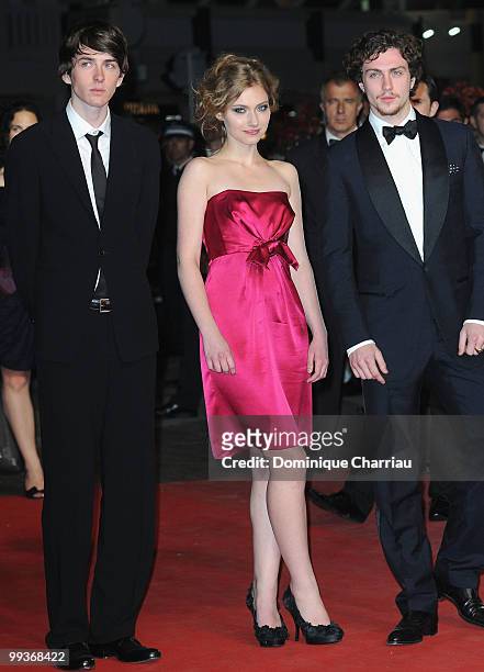 Actors Matthew Beard, Imogen Poots and Aaron Johnson attend the Premiere of 'Chatroom' held at the Palais des Festivals during the 63rd Annual...