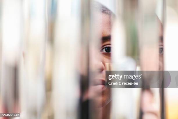 portrait of african american woman - mirror reflection stock pictures, royalty-free photos & images