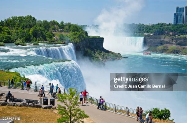 american falls, bridal veil falls and horseshoe falls in niagara falls seen from the niagara falls observation tower - niagara falls stock-fotos und bilder