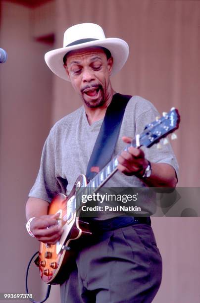 John Primer performs on stage at the Petrillo Bandshell in Chicago, Illinois, June 12, 2010.
