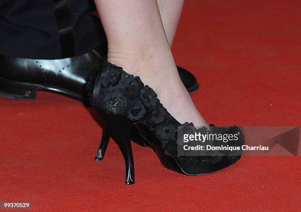 Detail view of the shoes belonging to Actress Imogen Poots during the Premiere of 'Chatroom' held at the Palais des Festivals during the 63rd Annual...