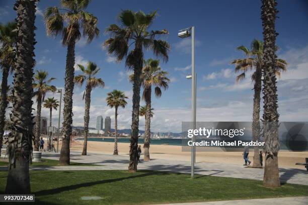 beach-promenade in la barceloneta - barceloneta beach stock pictures, royalty-free photos & images