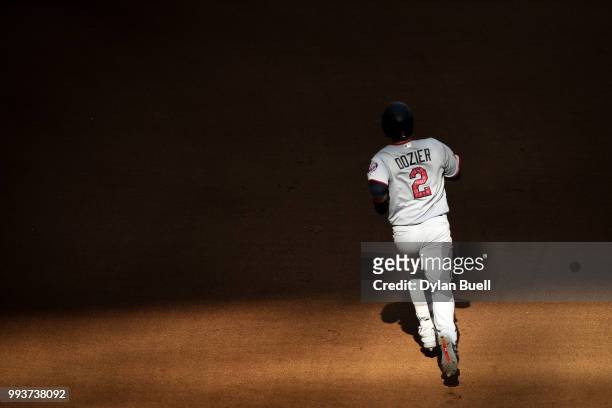 Brian Dozier of the Minnesota Twins runs to second base in the seventh inning against the Milwaukee Brewers at Miller Park on July 4, 2018 in...