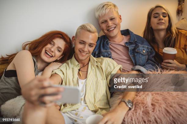 teens making selfies - campus party 2018 stock pictures, royalty-free photos & images
