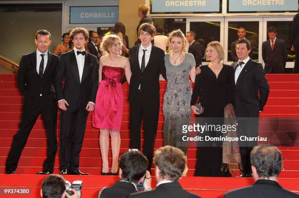 Writer Enda Walsh, actor Aaron Johnson, actress Imogen Poots, actor Matthew Beard, actor Hannah Murray and producer Laura Hastings-Smith attend the...