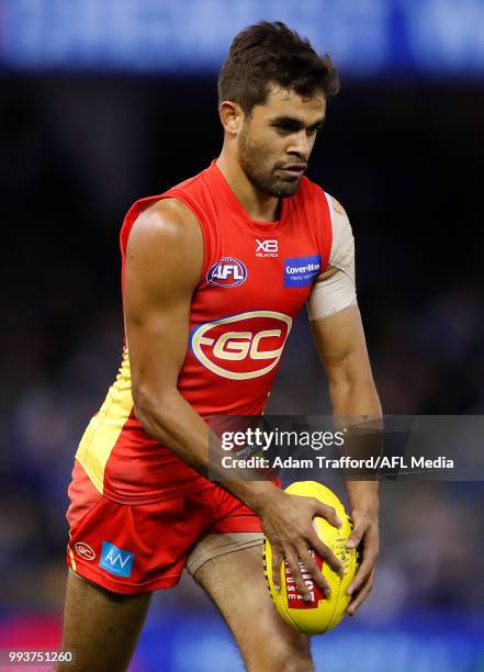 Jack Martin of the Suns lines up for goal during the 2018 AFL round 16 match between the North Melbourne Kangaroos and the Gold Coast Suns at Etihad...