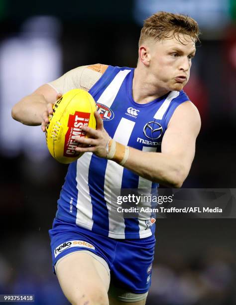 Jack Ziebell of the Kangaroos in action during the 2018 AFL round 16 match between the North Melbourne Kangaroos and the Gold Coast Suns at Etihad...