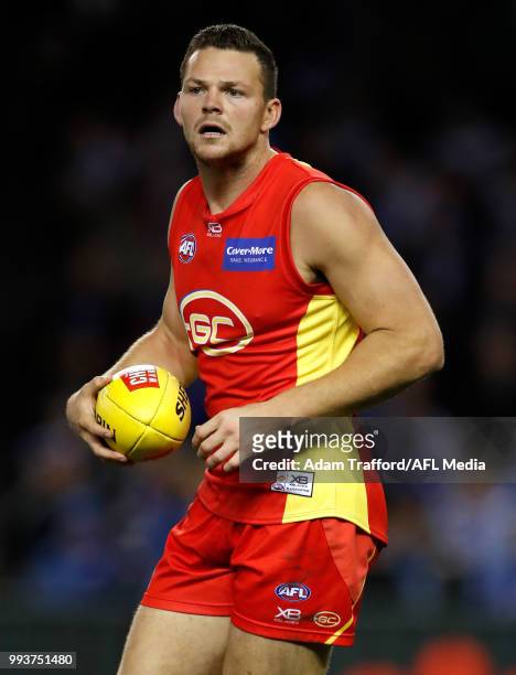 Steven May of the Suns in action during the 2018 AFL round 16 match between the North Melbourne Kangaroos and the Gold Coast Suns at Etihad Stadium...