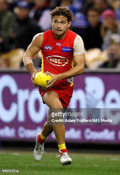 Jarrod Harbrow of the Suns in action during the 2018 AFL round 16 match between the North Melbourne Kangaroos and the Gold Coast Suns at Etihad...