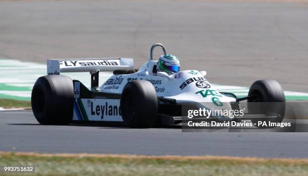 Nick Padmore in the Williams FW07C during the Masters Historic race at Silverstone Circuit, Towcester.
