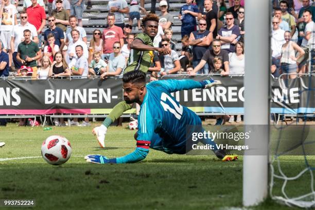 Godsway Donyoh of FC Nordsjælland, goalkeeper Benjamin van Leer of Ajax during the friendly match between Ajax Amsterdam and FC Nordsjaelland on July...