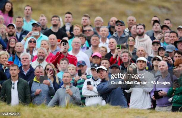 Northern Ireland's Rory McIlroy in the rough on the 9th during day four of the Dubai Duty Free Irish Open at Ballyliffin Golf Club.