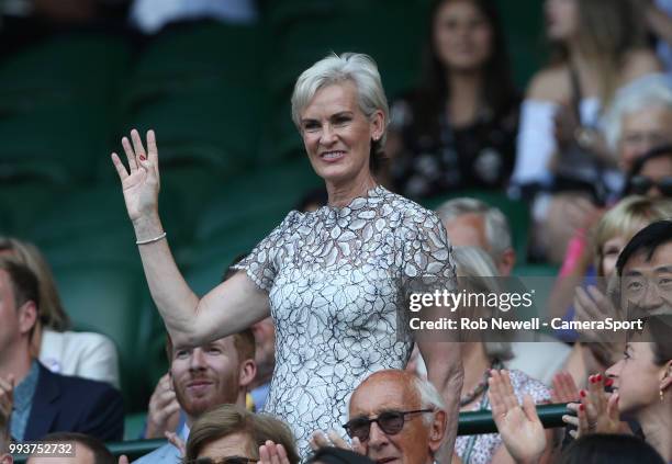 Judy Murray in the Royal box on Centre Court at All England Lawn Tennis and Croquet Club on July 7, 2018 in London, England.