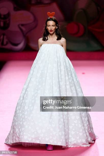 Model walks the runway at the Agatha Ruiz de la Prada show during the Mercedes-Benz Fashion Week Madrid Spring/Summer 2019 at IFEMA on July 8, 2018...