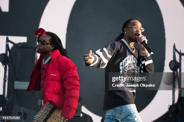Takeoff and Quavo of Migos perform on Day 2 of Wireless Festival 2018 at Finsbury Park on July 7, 2018 in London, England.
