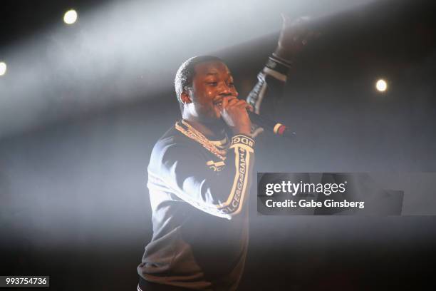 Meek Mill performs during the debut of his residency at Drai's Beach Club - Nightclub at The Cromwell Las Vegas on July 8, 2018 in La Vegas, Nevada.