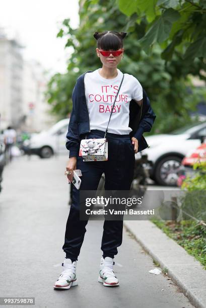 Leaf Grener poses after the Maison Margiela show during Paris Fashion Week Haute Couture FW18 on July 4, 2018 in Paris, France.
