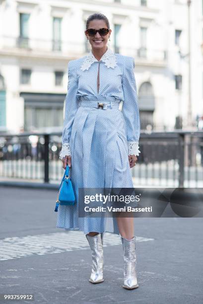 Helena Bordon poses after the Fendi Couture show at the Palais Brongniart during Paris Fashion Week Haute Couture FW18 on July 4, 2018 in Paris,...