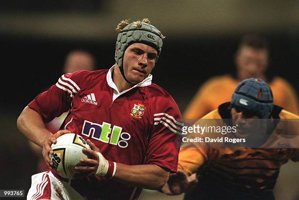 Simon Taylor of the British Lions on his way to scoring a try during the British Lions match against Western Australia at the WACA ground, Perth,...