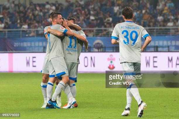 Yevhen Konoplyanka of Schalke celebrates with team mates after scoring a goal during the 2018 Clubs Super Cup match between FC Schalke 04 and...