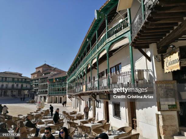 Terraces in the main square of Chinchon, Plaza Mayor, Madrid, Spain.