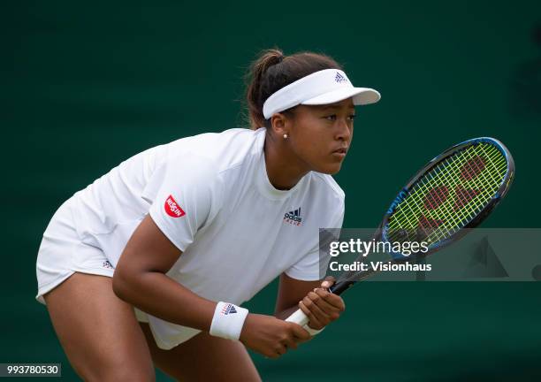 Naomi Osaka during her second round match against Katie Boulter on day four of the Wimbledon Lawn Tennis Championships at the All England Lawn Tennis...