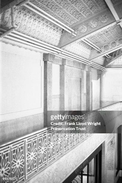 Detail of Rookery Building lobby ceiling and baloncy with Frank Lloyd Wright's 1905 alterations, Chicago, Illinois, undated.